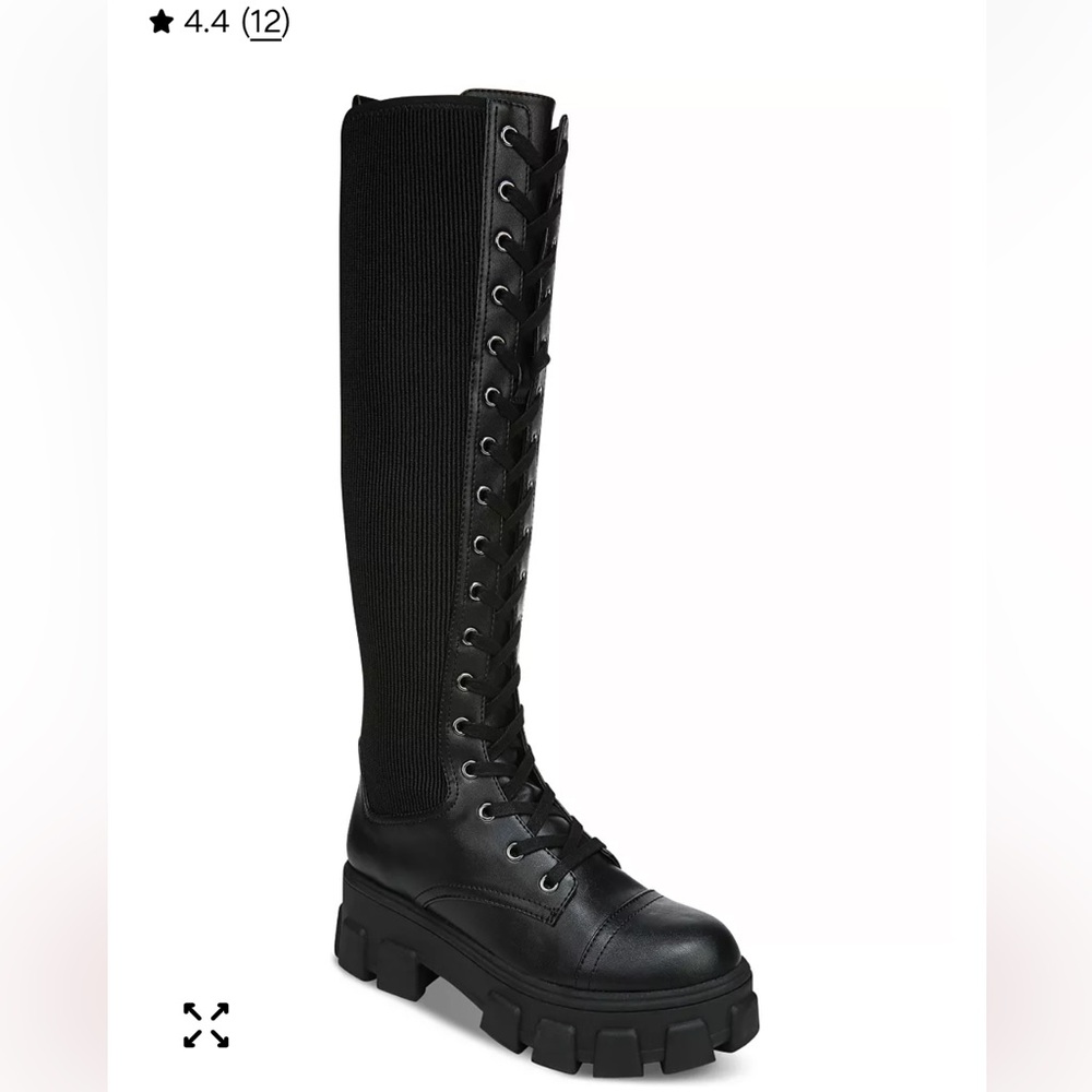 Black Lace-Up Knee-High Boots
